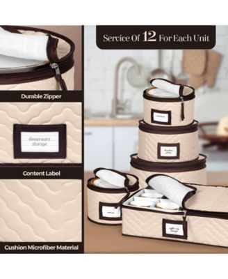 5-Piece Set China Storage Containers with Dividers - Holds Set of 12 Dinnerware