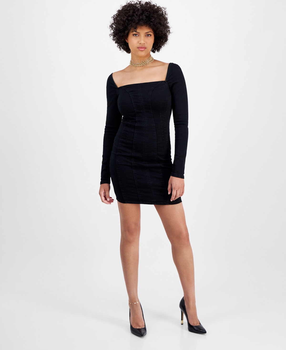 Guess Women's Molly Square-neck Denim Mini Dress In Polar Night