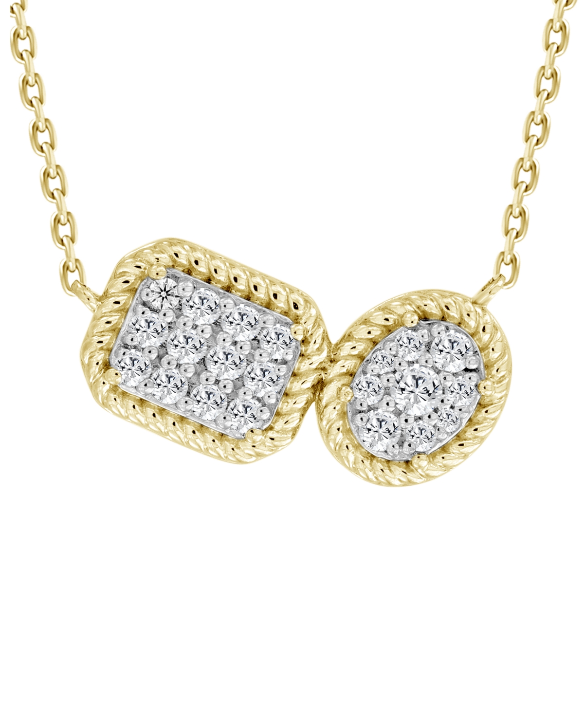 Macy's Diamond Double Cluster Rope-framed Pendant Necklace (1/3 Ct. T.w.) In 14k Gold, 16" + 2" Extender In Yellow Gold