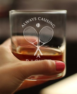 Causing a Racket Whiskey Rocks Glass