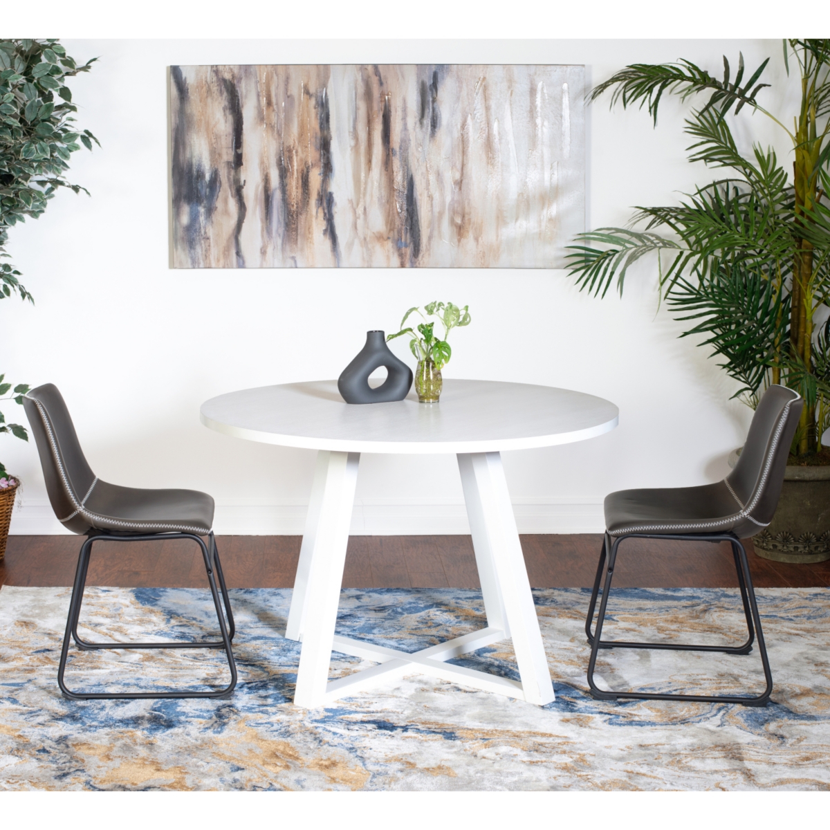 Streamdale 3-Piece Round Dining Set, Trestle Dining Table with 2 Stylish Chairs