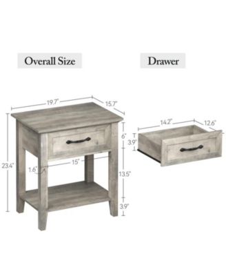 Grey Nightstands Set of 2, End Table with Drawer, Side Table for Spaces, 2 Tiers Storage Shelves with Dresser, Bedside Table for Living Room, Bedroom, Dorm (2pcs-Grey)