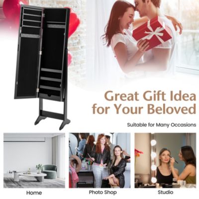 Mirrored Jewelry Cabinet Organizer Storage Box White