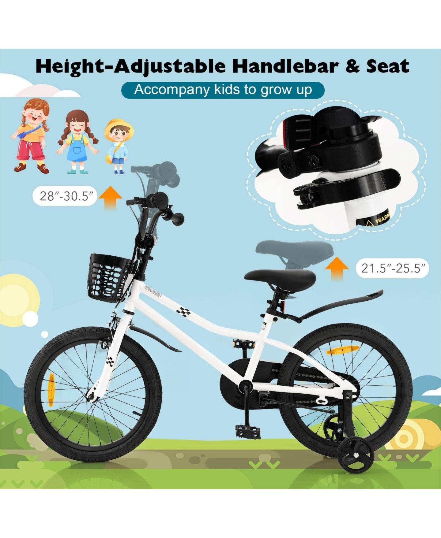 Детская игрушка HONGGE 18 Inch Steel Frame Kids' Bike with Coaster Brake and Training Wheels, Ages 4-8 — фото 9