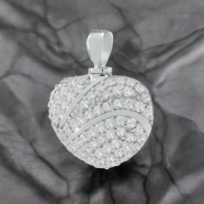 Sterling Silver .925 Cremation White Stone Heart 1 inch Pendant with 18 inch Necklace