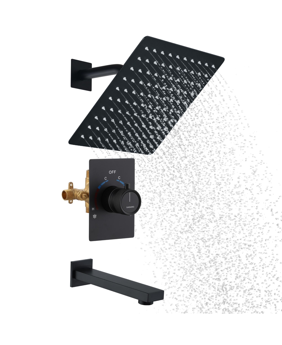 Casainc Inch Rainfall Shower System with Tilt Shower Head and Tub Spout with Rough in-Valve