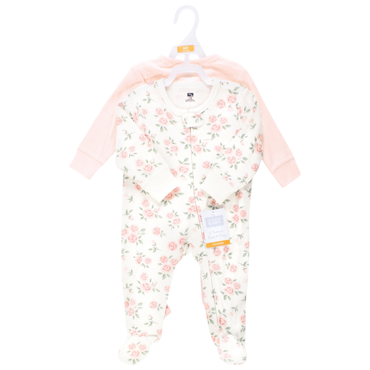 Hudson Baby Baby Girls Thermal Zipper Sleep and Play 2pk, 0-3 Months - Soft pink sage rose