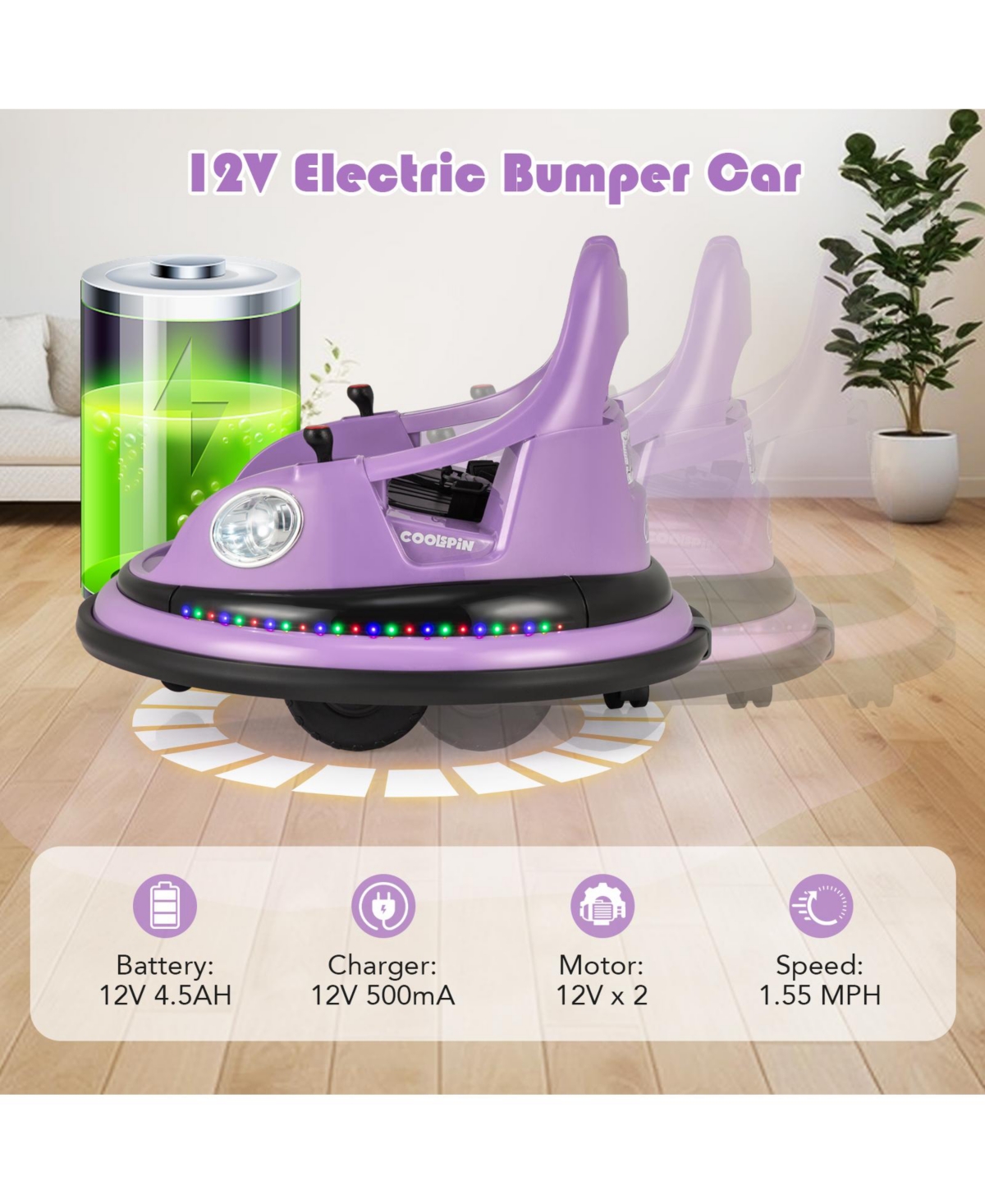 Hongge 12V Kids Ride On Bumper Car with Remote Control and Dual Joysticks