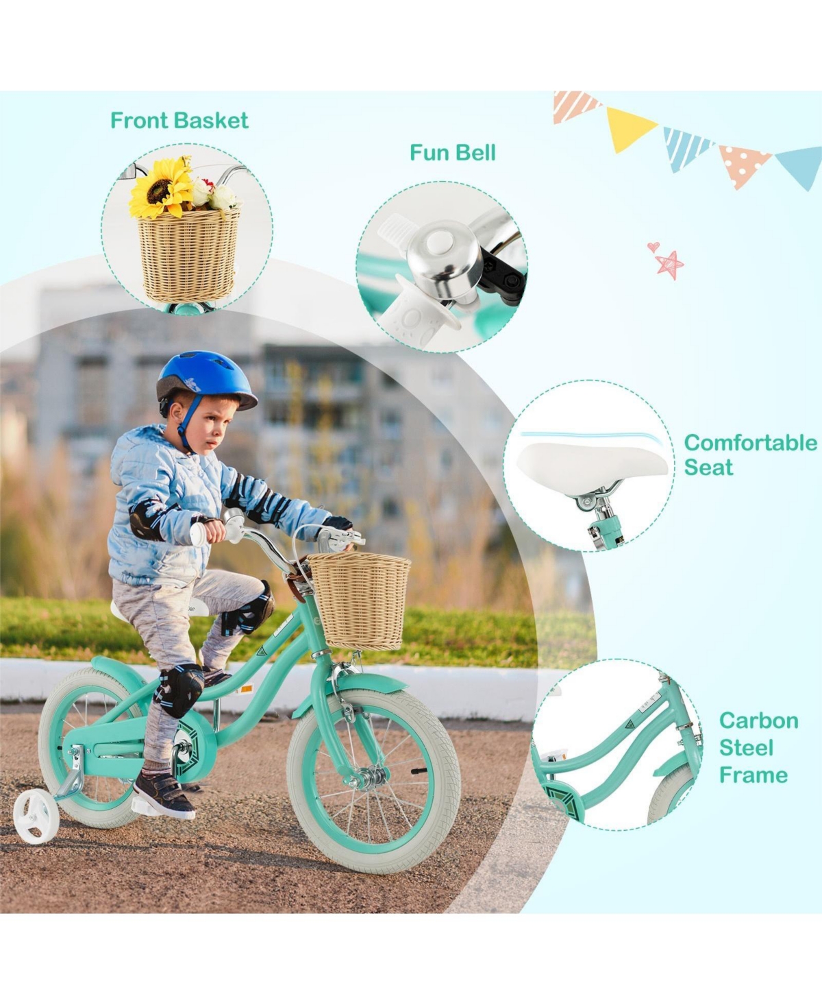 Hongge 14-Inch Kids Bike Adjustable with Training Wheels for 3-5 Years Old