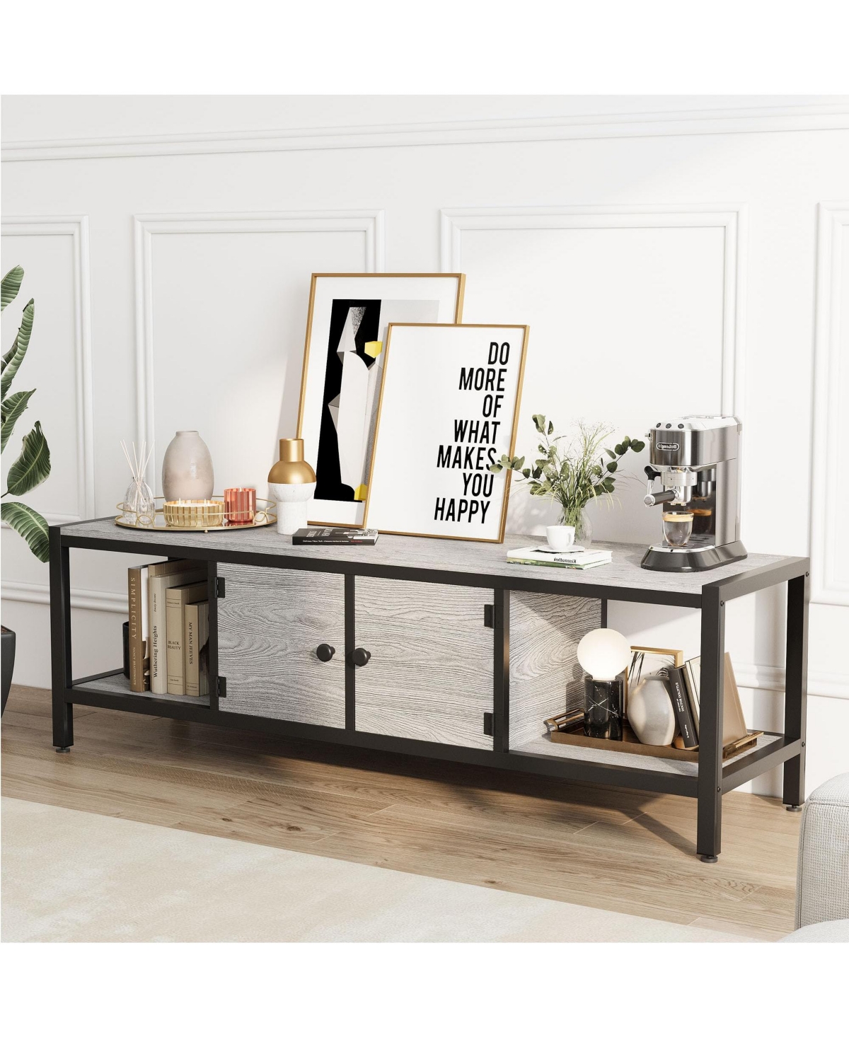 gaomon Tv Stand with Storage,TV Entertainment Center Up to TV,Wooden Tv Stand for Living Room, Bedroom- Grey