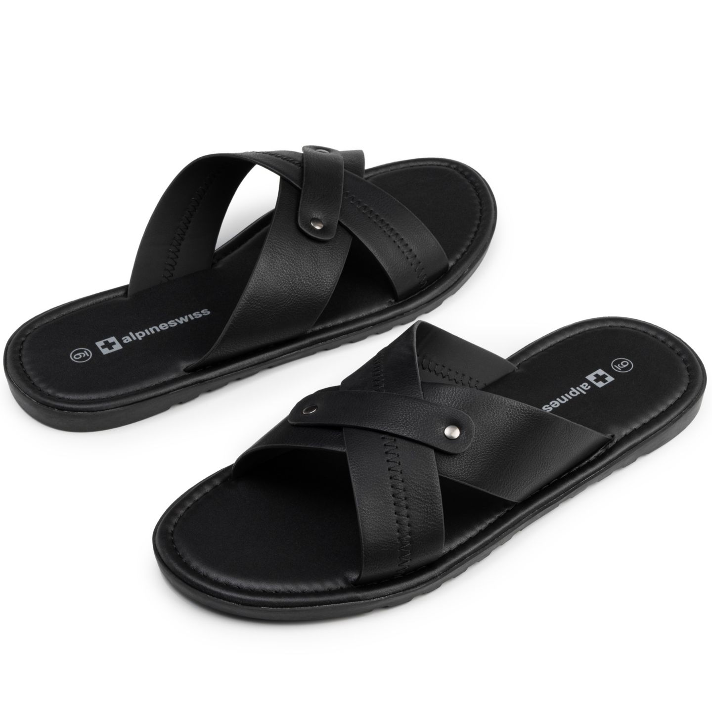 Мужские сандалии Alpine Swiss Saul Faux Leather Slide Sandals Dressy Indoor Outdoor, цвет: Чёрный — фото 4