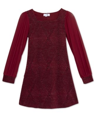 Big Girls Knee Length Square Neck Long Sleeve Dress