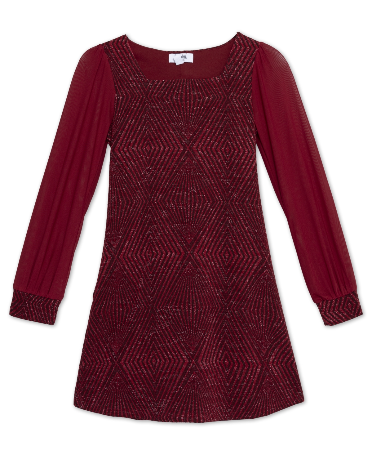 Speechless Big Girls Glitter Knit With Sheer Long Sleeves Dress In Deep Red