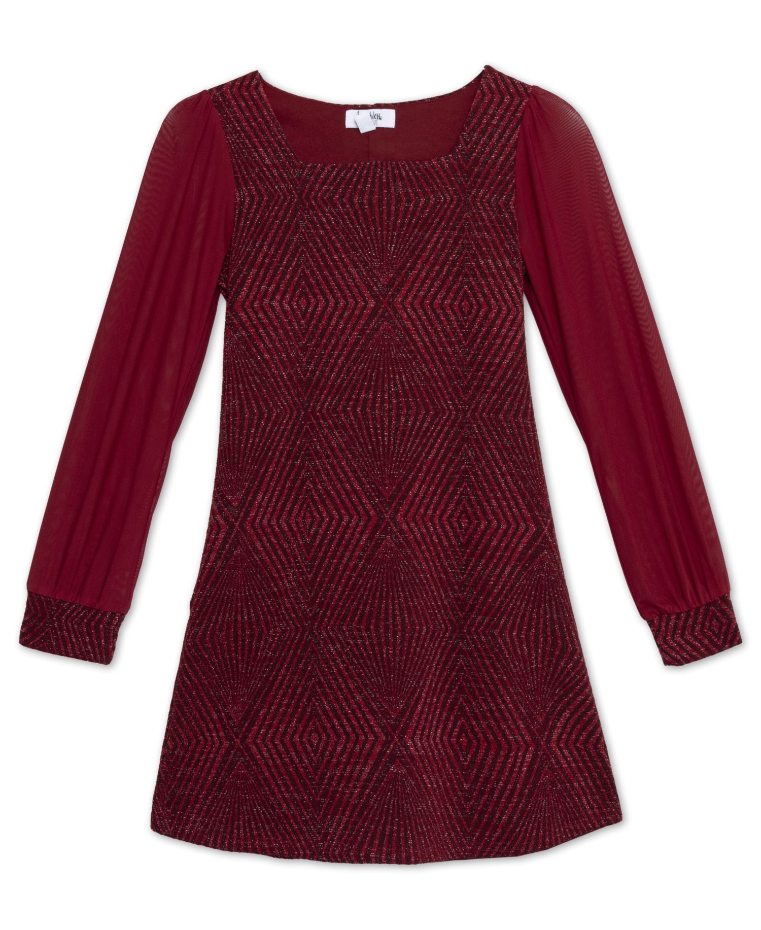 Big Girls Knee Length Square Neck Long Sleeve Dress