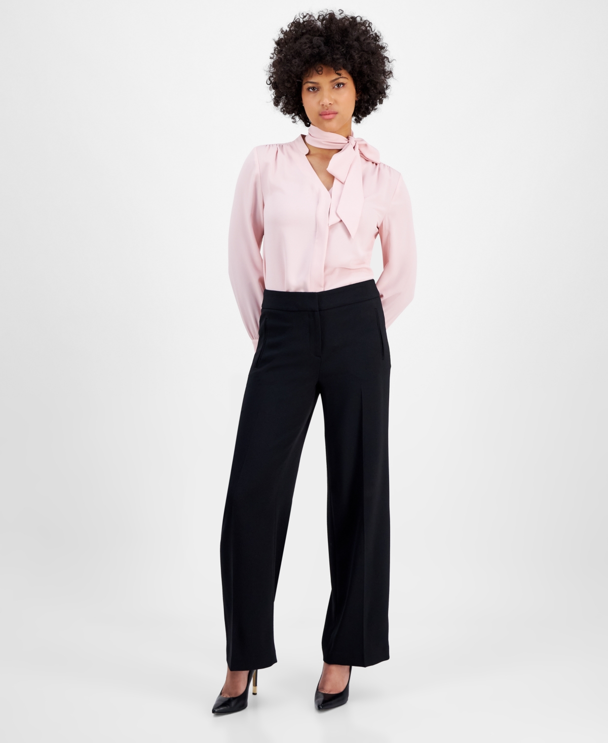 Women's High Rise Wide-Leg Crepe Pants, Exclusively at Macy's - Black