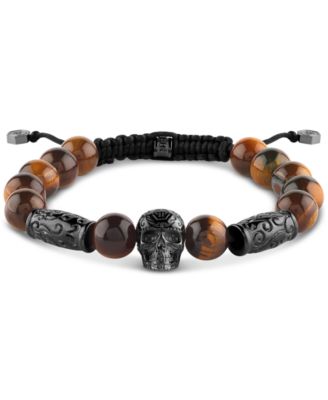Philipp Plein - Men's Elite Skull Tiger's Eye Bead Bracelet in Gunmetal Ion-Plated Stainless Steel