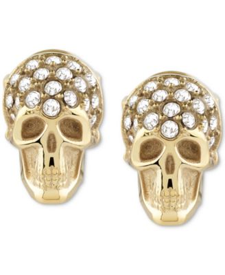 Philipp Plein - nigma Crystal Skull Stud Earrings in Gold Ion-Plated Stainless Steel