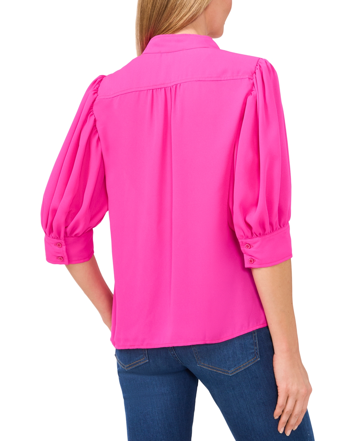 Cece Puff Sleeve Button-up Shirt In Fiercely Fuchsia