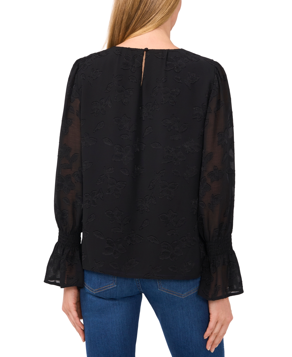 Cece Women's Smocked-cuff Blouse In Rich Black