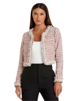 Women's Pearl Trim Long Sleeve Cropped Jacket