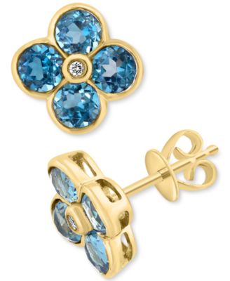 EFFY&reg; London Blue Topaz (2-5/8 ct. t.w.) & Diamond Accent Flower Stud Earrings in 14k Yellow Gold (Also in Citrine)