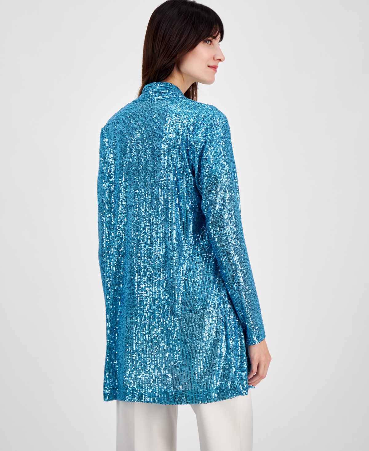 Shop Anne Klein Women's Sequin Embellished Open-front Jacket In Pool Blue