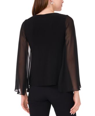 売れ筋商品|||ミスク カットソー トップス レディース Women's Crystal-Embellished Flutter-Sleeve Top Black MSK Women's Crystal-Embellished Flutter-Sleeve Top - Macy's