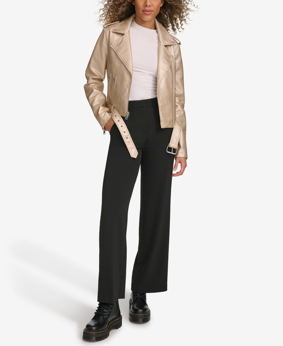 Levi's Women's Faux-leather Belted Hem Moto Jacket In Frosted Gold