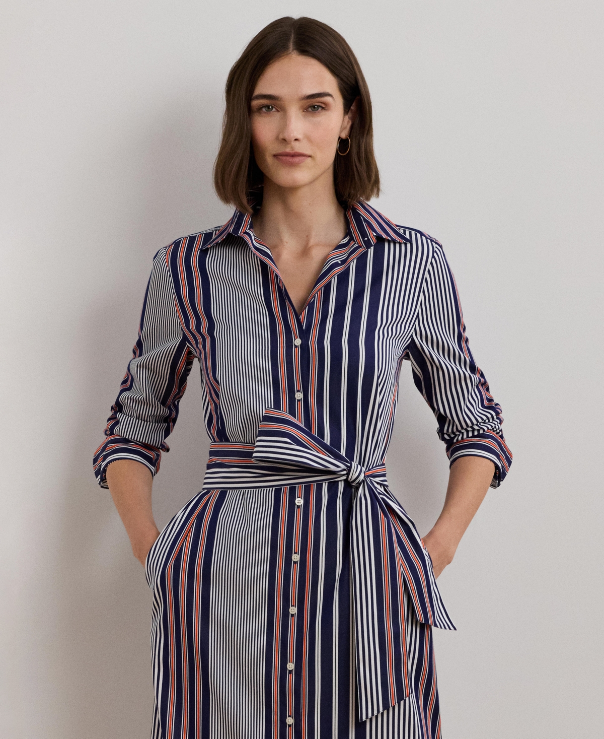 Lauren Ralph Lauren Women's Striped Cotton Broadcloth Shirtdress -White