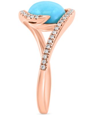 EFFY&reg; Turquoise & Diamond (1/6 ct. t.w.) Statement Ring in 14k Rose Gold