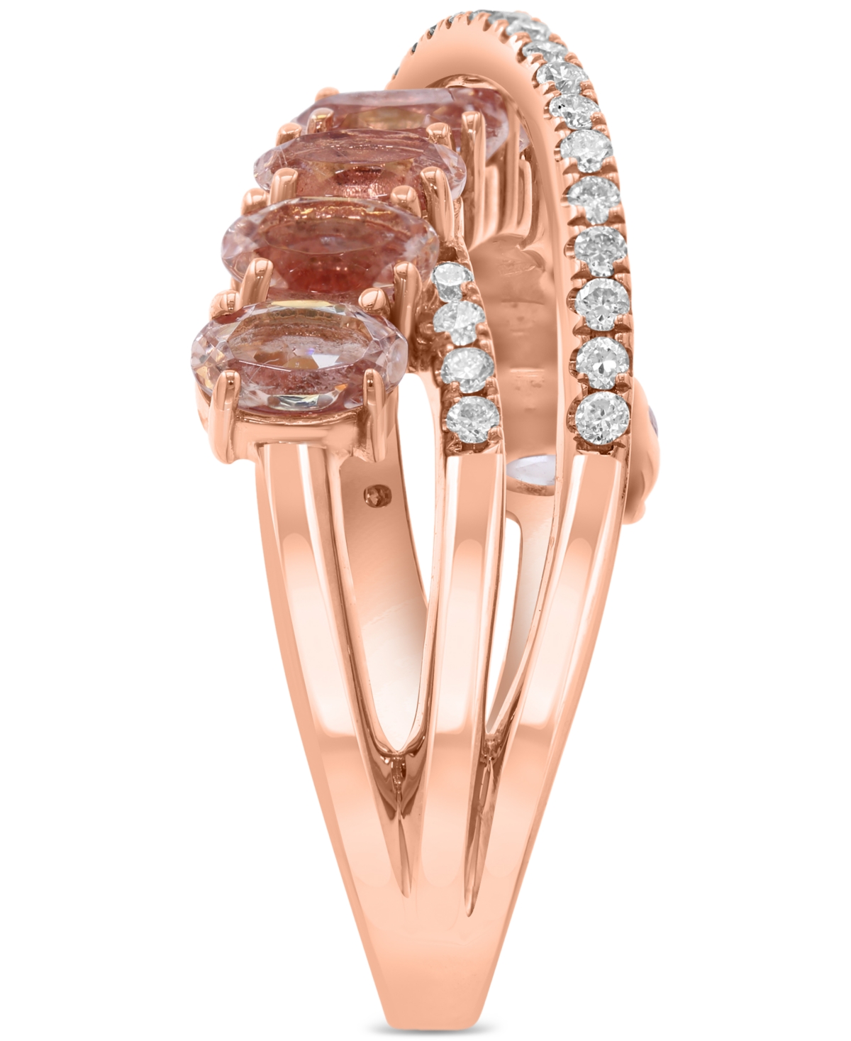 EFFY COLLECTION EFFY MORGANITE (2-1/10 CT. T.W.) & DIAMOND (1/4 CT. T.W) CRISSCROSS STATEMENT RING IN 14K ROSE GOLD 