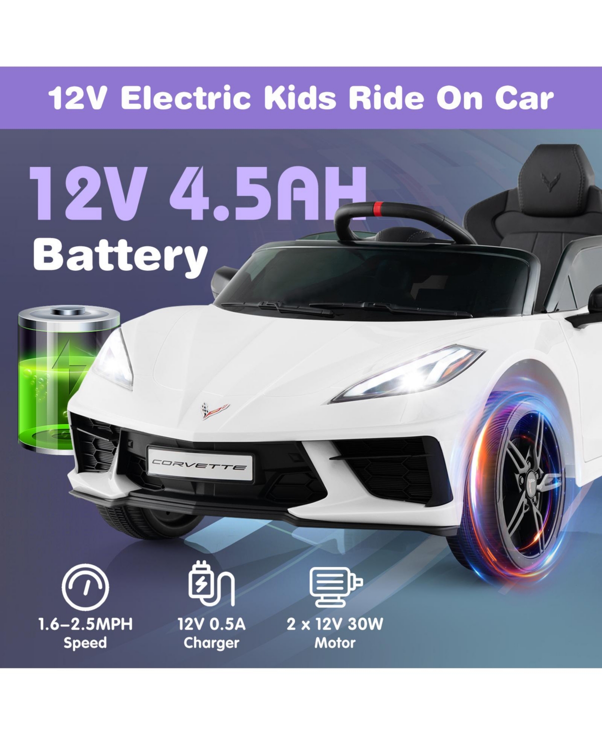Hongge 12V Electric Kids Ride On Car Licensed Chevrolet Corvette C8 with Remote Control Ages 3+ Years Old-Orange