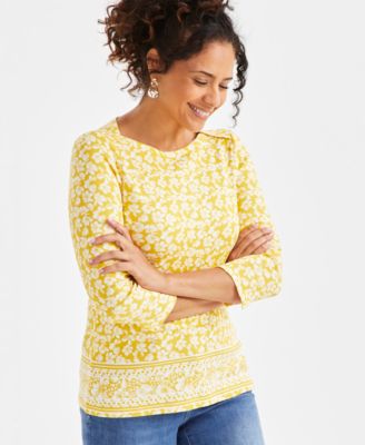Style & Co - Petite Classic Fleur Cotton 3/4-Sleeve Top