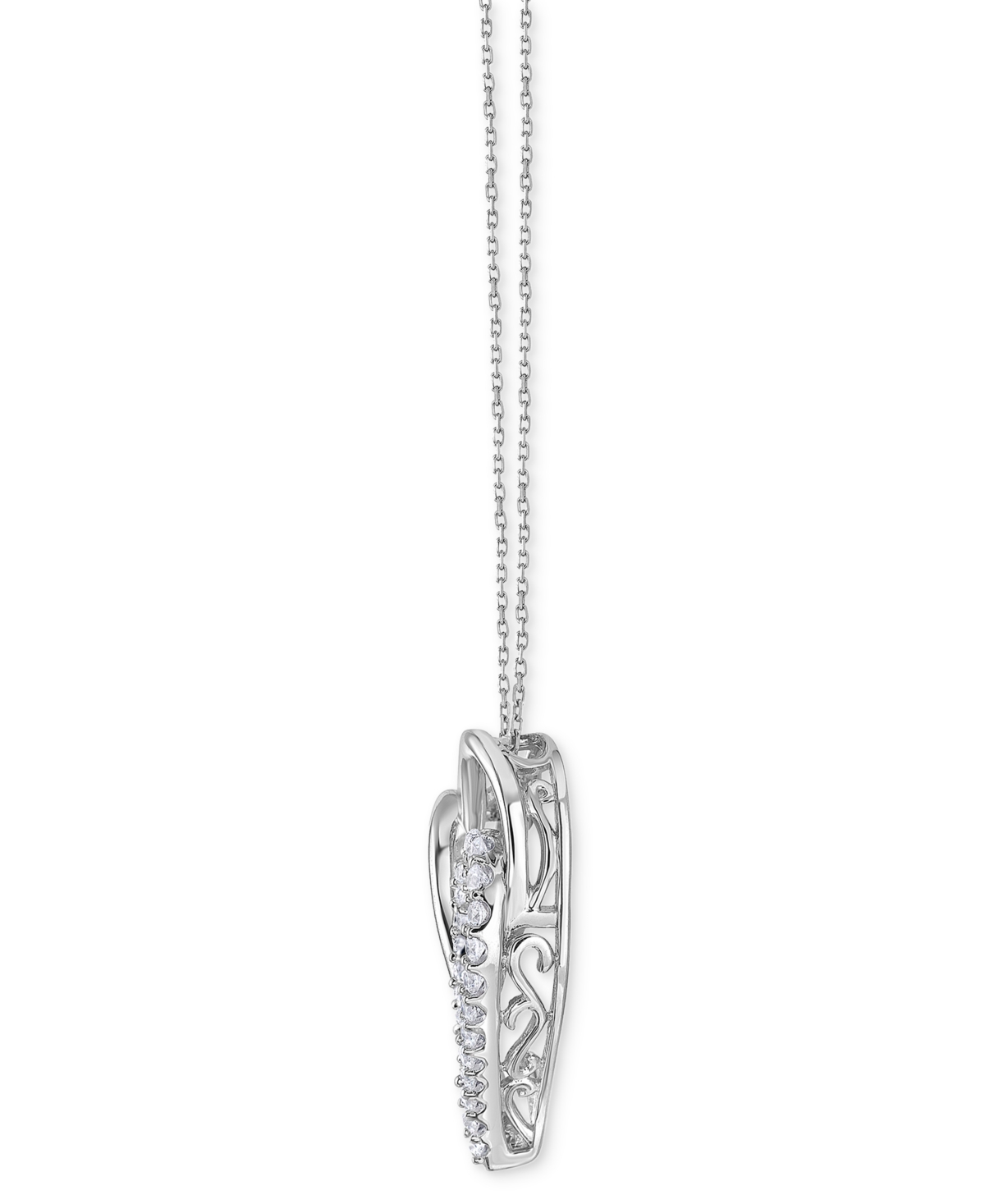 Macy's Diamond Double Heart 18" Pendant Necklace (1/2 Ct. T.w.) In Sterling Silver In Sterling Silver
