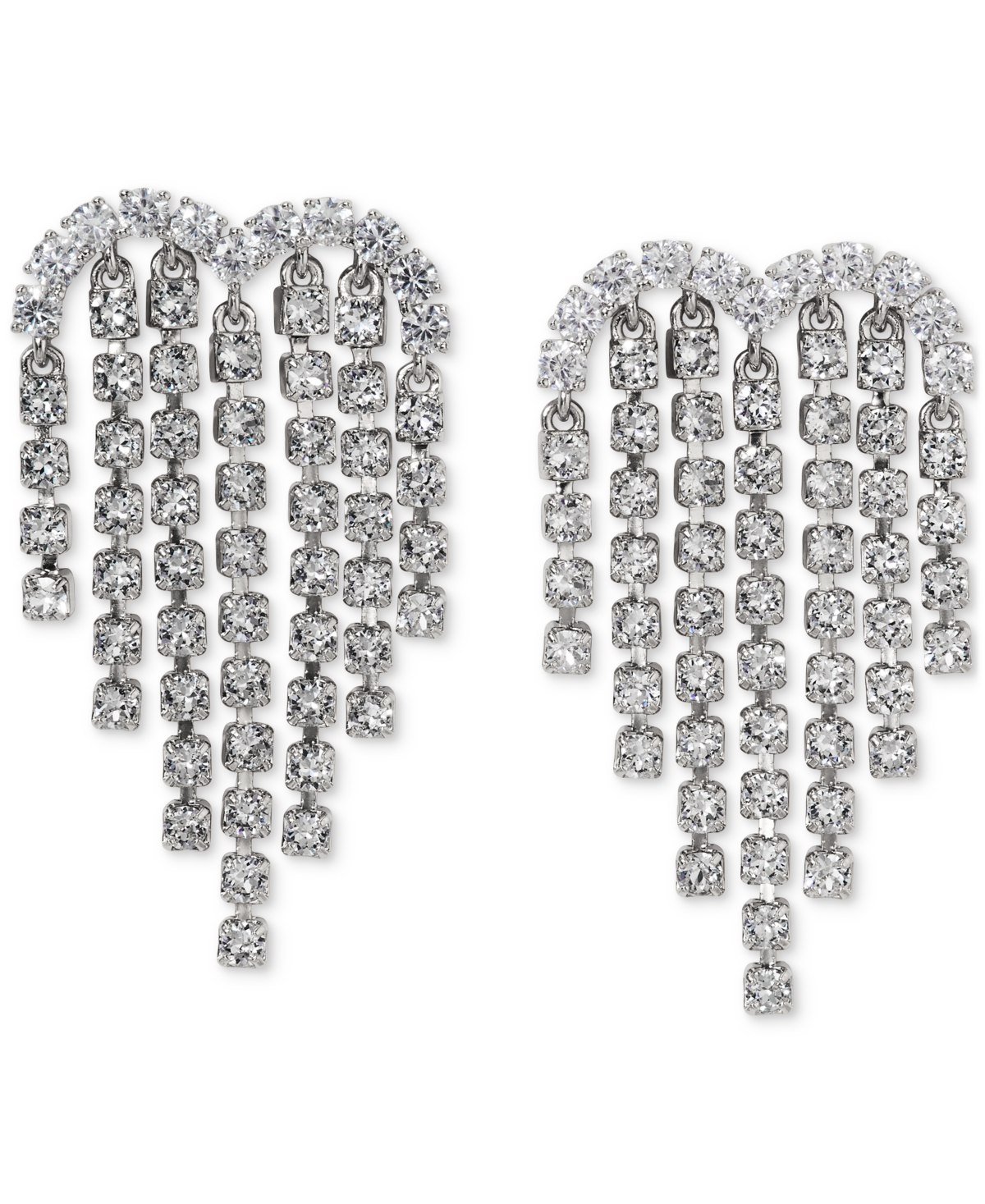 Cubic Zirconia Heart Fringe Chandelier Drop Earrings - Gold