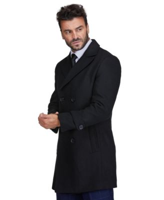 Men's Double Breasted Pea Coat Wool Blend Dress Peacoat