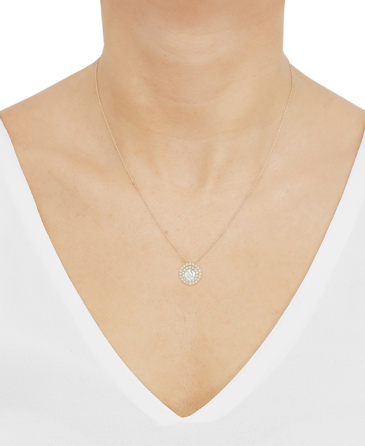 Grown With Love Lab Grown Diamond Double Halo Pendant Necklace (1-1/2 Ct. T.w.) In 14k White Or Yellow Gold, 16" + 2 In Yellow Gold