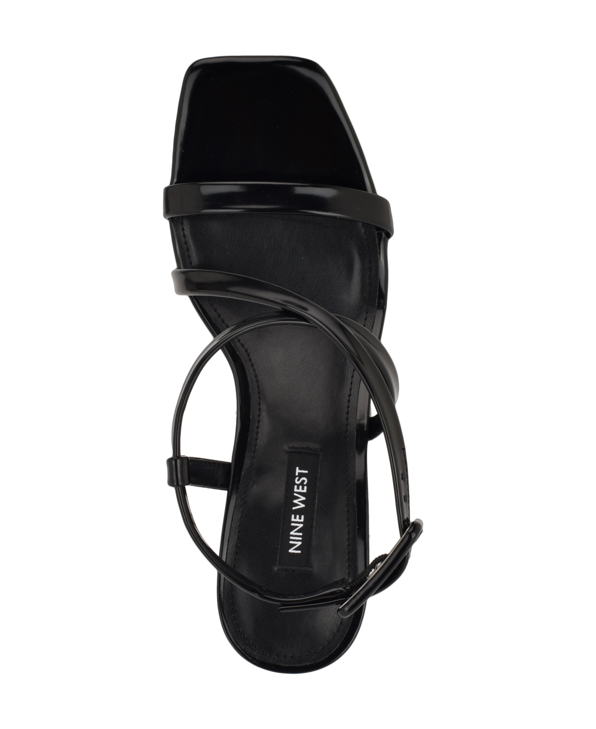 Shop Nine West Women's Hanni Strappy Square Toe Kitten Heel Sandals In Black Patent