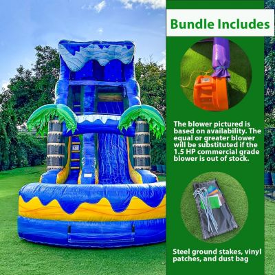 19  Tall Surf Beach Inflatable Single Lane Water Slide with Detachable Pool, Commercial Grade, Tall Seating Height, PVC Vinyl, Outdoor Backyard, Summer Fun, Blow Up, Water Park, (Blower Included)