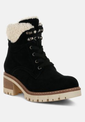 Womens Madoka Fur Collar Chunky Ankle Boots