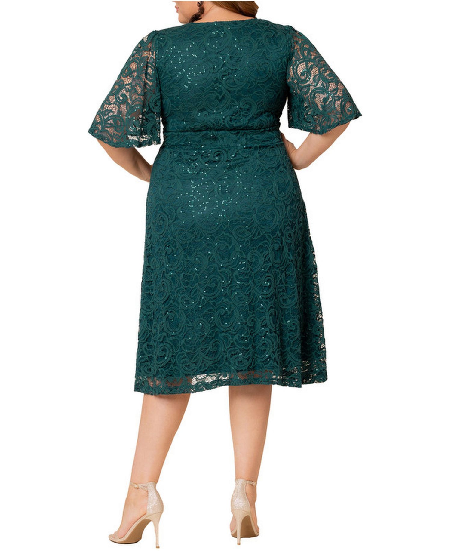 Plus Size Starry Sequin Lace Cocktail Dress