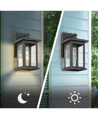 1-Light Black not Motion Sensing Dusk to Dawn Outdoor Hardwired Wall Lantern Sconce with No Bulbs Included