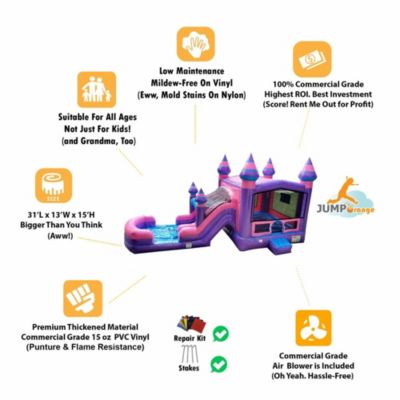 Purplish Commercial Grade Bounce House Water Slide Combo with Pool for Kids and Adults (with Blower), Basketball Hoop, Wet Dry Use, Outdoor Indoor, Birthday Party, Rental Quality