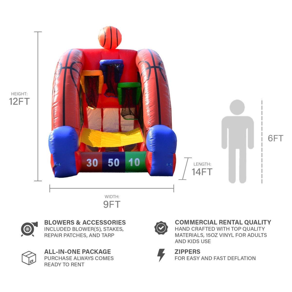 JumpOrange Inflatable Basketball Game (with Blower and Foam Basketballs), Kids and Adults, Commercial Grade, Rental Game, Hoop Shot Target, Toss Game