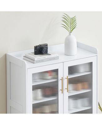 40" Wood & Metal 5-Tier Shoe Cabinet with Glass Doors & Adjustable Shelves for Entryway Storage