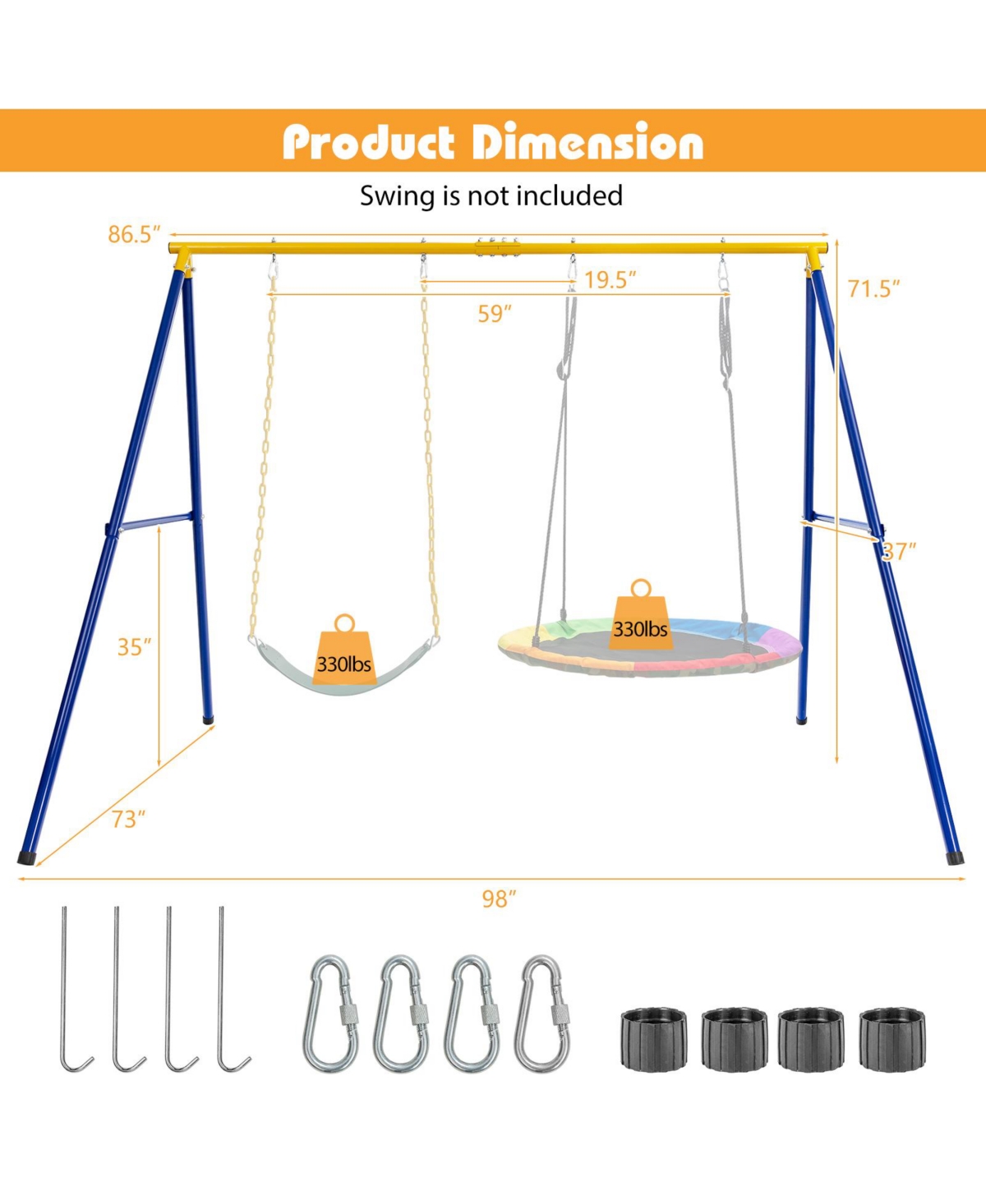Sugift 660 Lbs Extra-Large A-Shaped Swing Stand with Anti-Slip Footpads (Without Seat)
