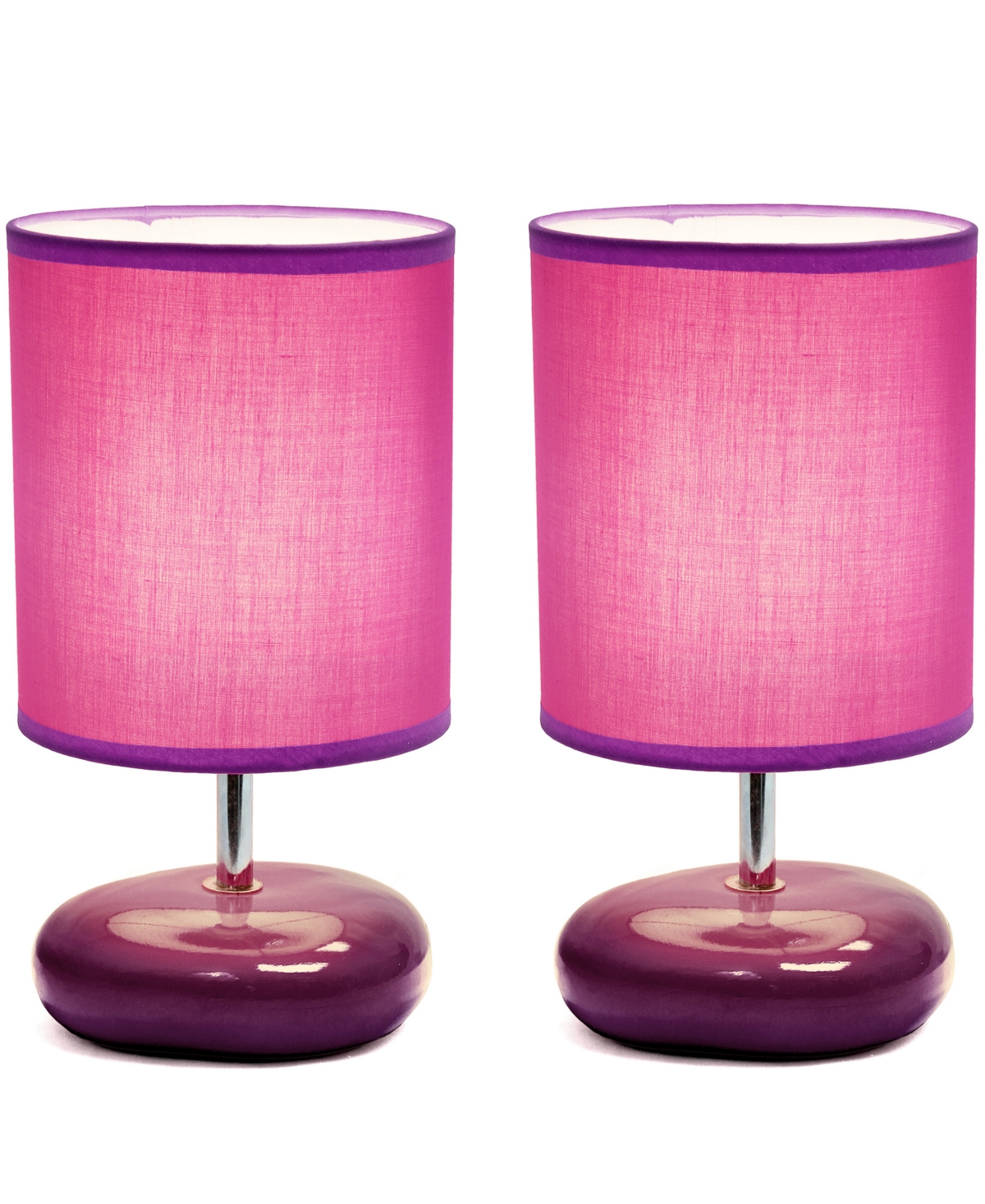 Creekwood Home 10.24" Traditional Mini Round Rock Table Lamp 2 Pack Set In Purple