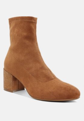 Womens Chena Rhinestones Embellished Block Heel Boots