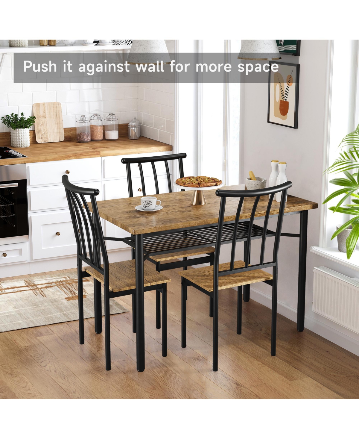 gaomon Dining Table Set for 4, Kitchen Table and Chairs with Wine Rack, 5 Piece Square Dining Room Table Set- Brown