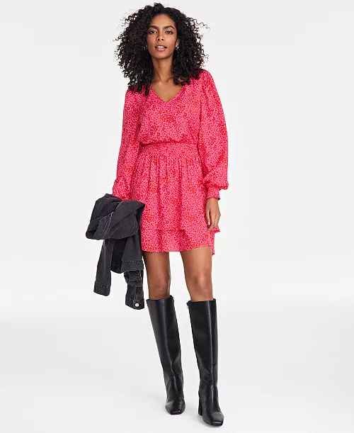 women's printed smocked-waist tiered mini dress, exclusively at macy's